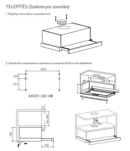 Tesla DT600AXB beépíthető teleszkópos páraelszívó, fekete, 60 cm