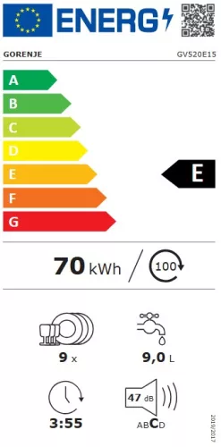Gorenje GV520E15 beépíthető mosogatógép, 9 teríték (45 cm)