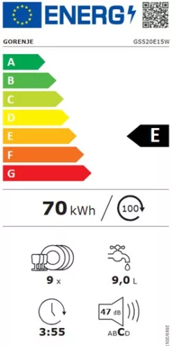 Gorenje GS520E15W mosogatógép, fehér, 9 teríték (45 cm)