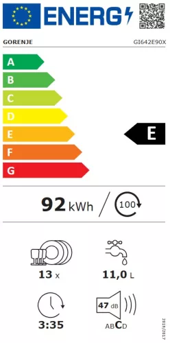 Gorenje GI642E90X beépíthető kezelőpaneles mosogatógép, 13 teríték (60 cm)
