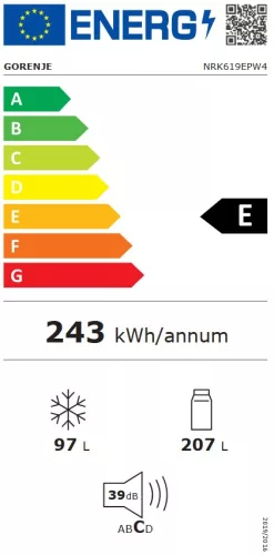 Gorenje NRK619EPW4 alulfagyasztós hűtőszekrény, 207/97 liter, fehér, NO FROST