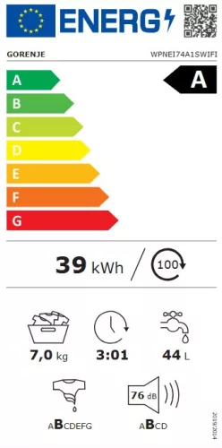 Gorenje WPNEI74A1SWIFI elöltöltős mosógép, 7 kg, 1400 centrifuga, INVERTER