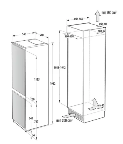 Gorenje NRKI519E41 beépíthető hűtőszekrény, 208/76 liter, NO FROST, INVERTER