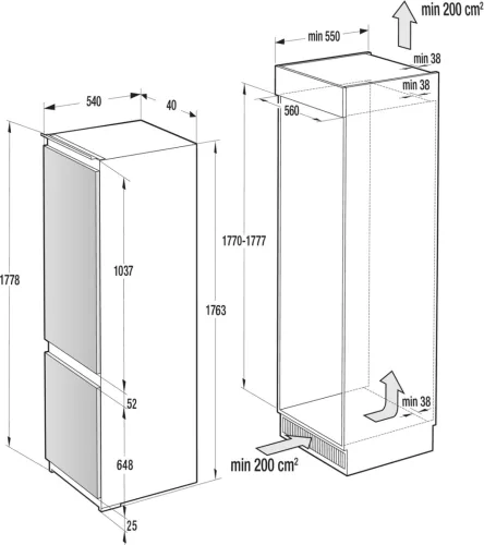 Gorenje RKI517EP1 beépíthető hűtőszekrény, 183/67 liter