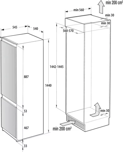 Gorenje RKI514E21 beépíthető hűtőszekrény, 160/48 liter