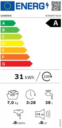 Gorenje W3NGPI74A3S elöltöltős mosógép, 7 kg, 1400 centrifuga, INVERTER