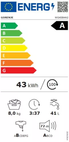 Gorenje WG4S84A2 keskeny elöltöltős mosógép, 8 kg, 1400 centrifuga, INVERTER