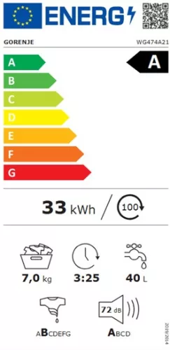 Gorenje WG474A21 elöltöltős mosógép, 7 kg, 1400 centrifuga, INVERTER
