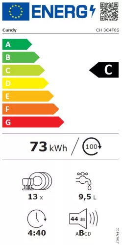 Candy CH 3C4F0S kezelőpaneles beépíthető mosogatógép, INVERTER, 13 teríték (60 cm)