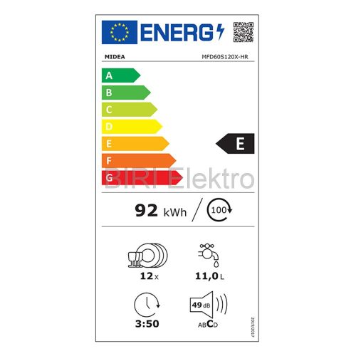 Midea MFD60S120X-HR mosogatógép, 12 teríték (60 cm), inox