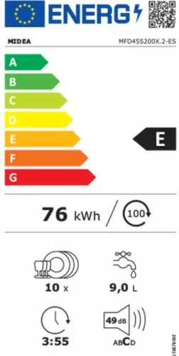 Midea MFD45S200X.2-ES mosogatógép, 10 teríték (45 cm), inox