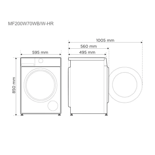 Midea MF200W70WB/W-HR elöltöltős mosógép, 7 kg, 1400 centrifuga, INVERTER
