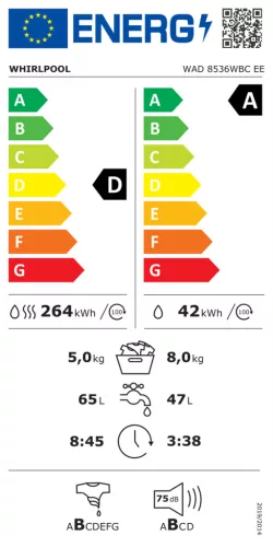 Whirlpool  WAD 8536WBC EE mosó-szárítógép, 8/5 kg, 1400 centrifuga, GŐZ, INVERTER
