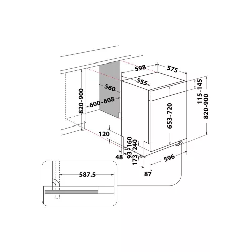 Whirlpool WBC 3C34 PF X kezelőpaneles beépíthető mosogatógép, 3 fiók, 14 teríték (60 cm)