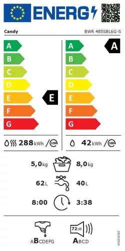 Candy BWR 485SBL6G-S mosó-szárítógép, 8/5 kg, 1400 centrifuga, INVERTER, GŐZ, szürke