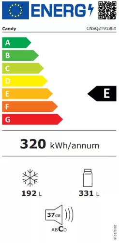 Candy CNSQ2T918EX side by side hűtőszekrény, 331/192 liter, inox, NO FROST, INVERTER