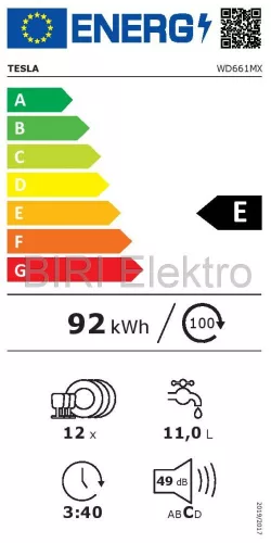 Tesla WD661MX mosogatógép, inox, 12 teríték (60 cm)