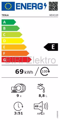 Tesla WD431M mosogatógép, fehér, 9 teríték (45 cm)