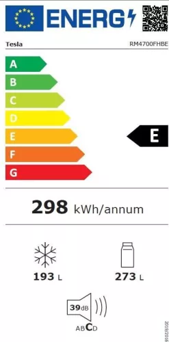 Tesla RM4700FHBE side by side hűtőszekrény, 291/175 liter, fekete, NO FROST