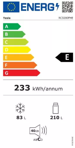 Tesla RC3200FHE alulfagyasztós hűtőszekrény, 210/83 liter, fehér, NO FROST