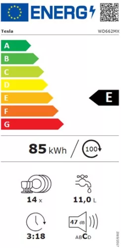 Tesla WD662MX mosogatógép, inox, 14 teríték (60 cm)