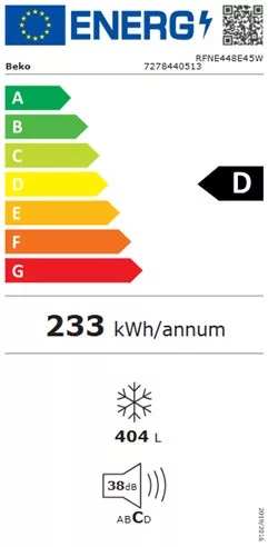 Beko RFNE448E45W fagyasztószekrény, 404 liter, NO FROST, fehér, INVERTER