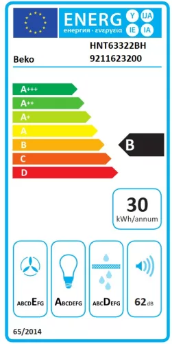 Beko HNT63322BH beépíthető páraelszívó, 60 cm, fekete