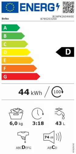 Beko B1WFK2604WEE elöltöltős mosógép, 6 kg, 1000 centrifuga