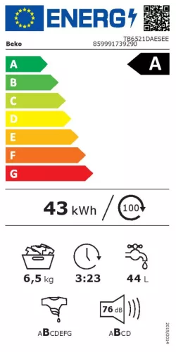 Beko TB6521DAESEE  felültöltős mosógép, 6,5 kg, 1200 centrifuga, INVERTER