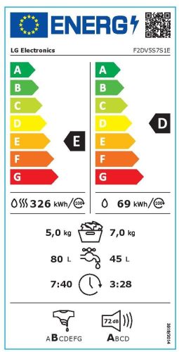 LG F2DV5S7S1E keskeny mosó-szárítógép, 7/5 kg, 1200 centrifuga, GŐZ, AI DirectDrive Inverter