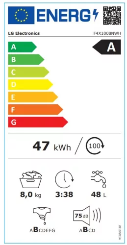 LG F4X1008NWH elöltöltős gőzmosógép, 8 kg, 1400 centrifuga, DirectDrive Inverter