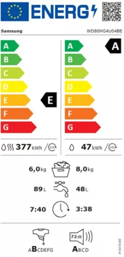 Samsung WD80HG4U04BELE mosó-szárítógép, 8/6 kg, 1400 centrifuga, GŐZ, INVERTER